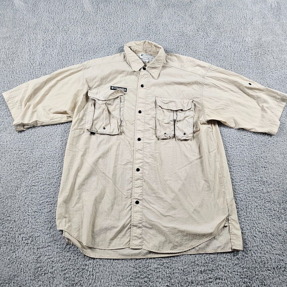 Columbia GRT Shirt Mens Large Khaki Safari Camping Hiking Snaps Casual Outdoor